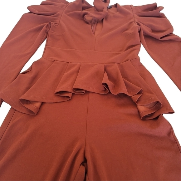 Revamped ruffled peplum skinny brown two piece women jumpsuit US L never worn - Picture 8 of 13